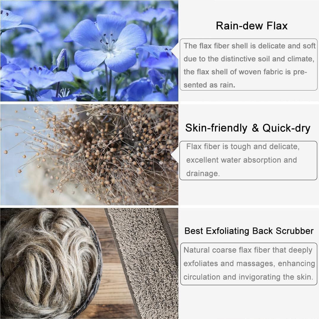 Loofah Back Scrubber for Shower for Men/Women, Natural Soft Flax Back Scrub Washer, Extra Long Back Exfoliator Cleaner for Shower Acne, Dual-Sided Bath Exfoliating Scrubber, Deep Clean&Invigorate Skin image number 6