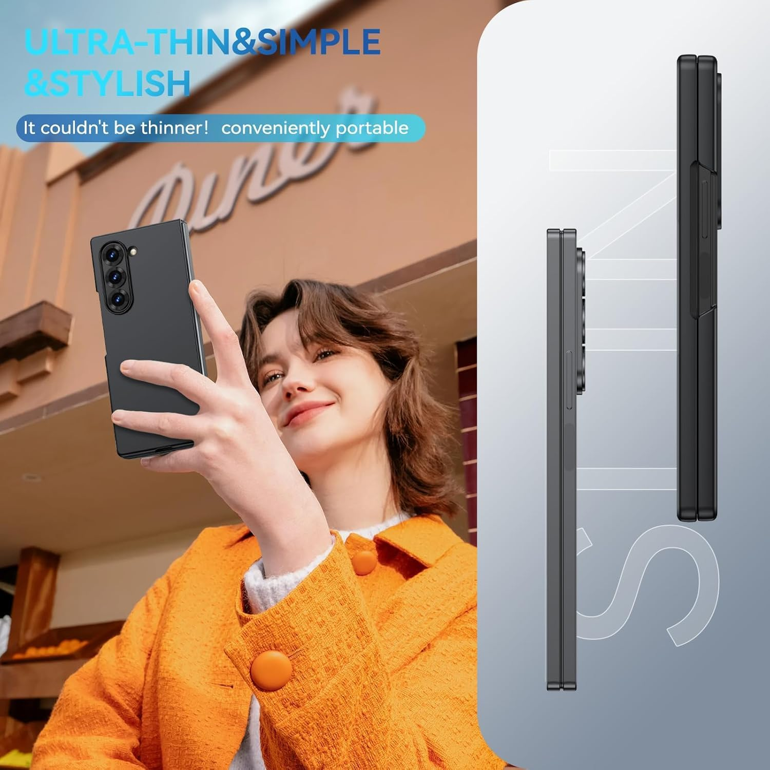 ELEPIK for Samsung Z Fold 4 Case, [Built-In Privacy Screen Protector] [Hinge Protection] [Wireless Charging] Military Grade Protection Slim Stylish Phone Case for Samsung Galaxy Z Fold 4 5G, Black image number 2