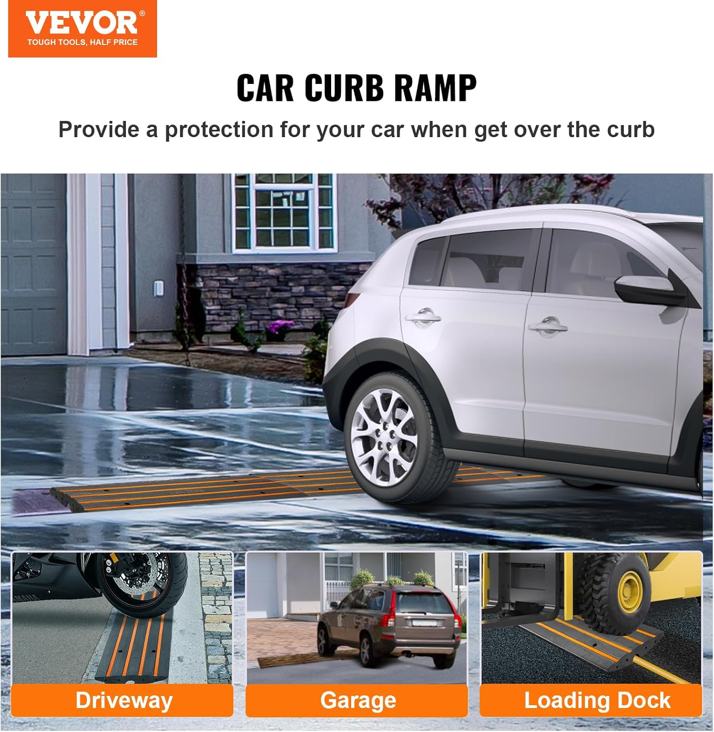 VEVOR 2 Pack Rubber Curb Ramp, 6.5 Cm Rise, 15 Tons Weight Capacity, Expandable Full Ramp Set image number 3