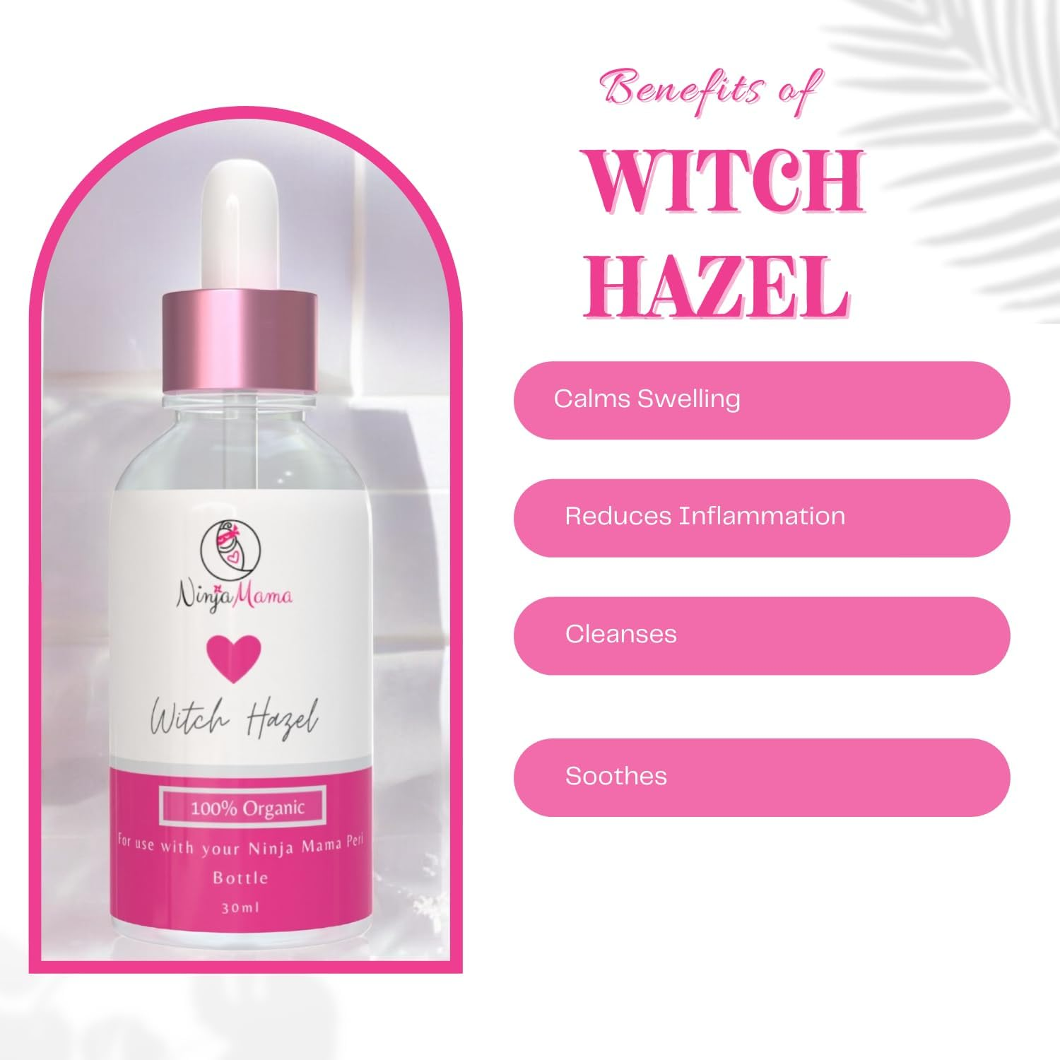 Ninja Mama Certified Organic Alcohol Free Witch Hazel - 30Ml for Use in Peri Bottle for Postpartum Perineal Care. for after Childbirth - Labour & Delivery Hospital Bag image number 5