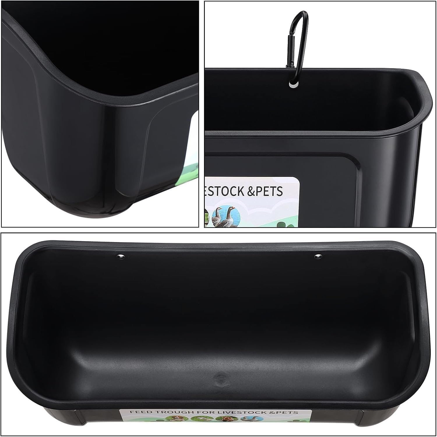 Lxcshljx 3Pcs Chicken Feeder Troughs, Goat Feed Trough, Hanging Fence Feed Trough with Clips Screws, Poultry Feeder Water Troughs, Versatile Feeding Container Supplies for Livestock Duck Sheep Goose image number 2