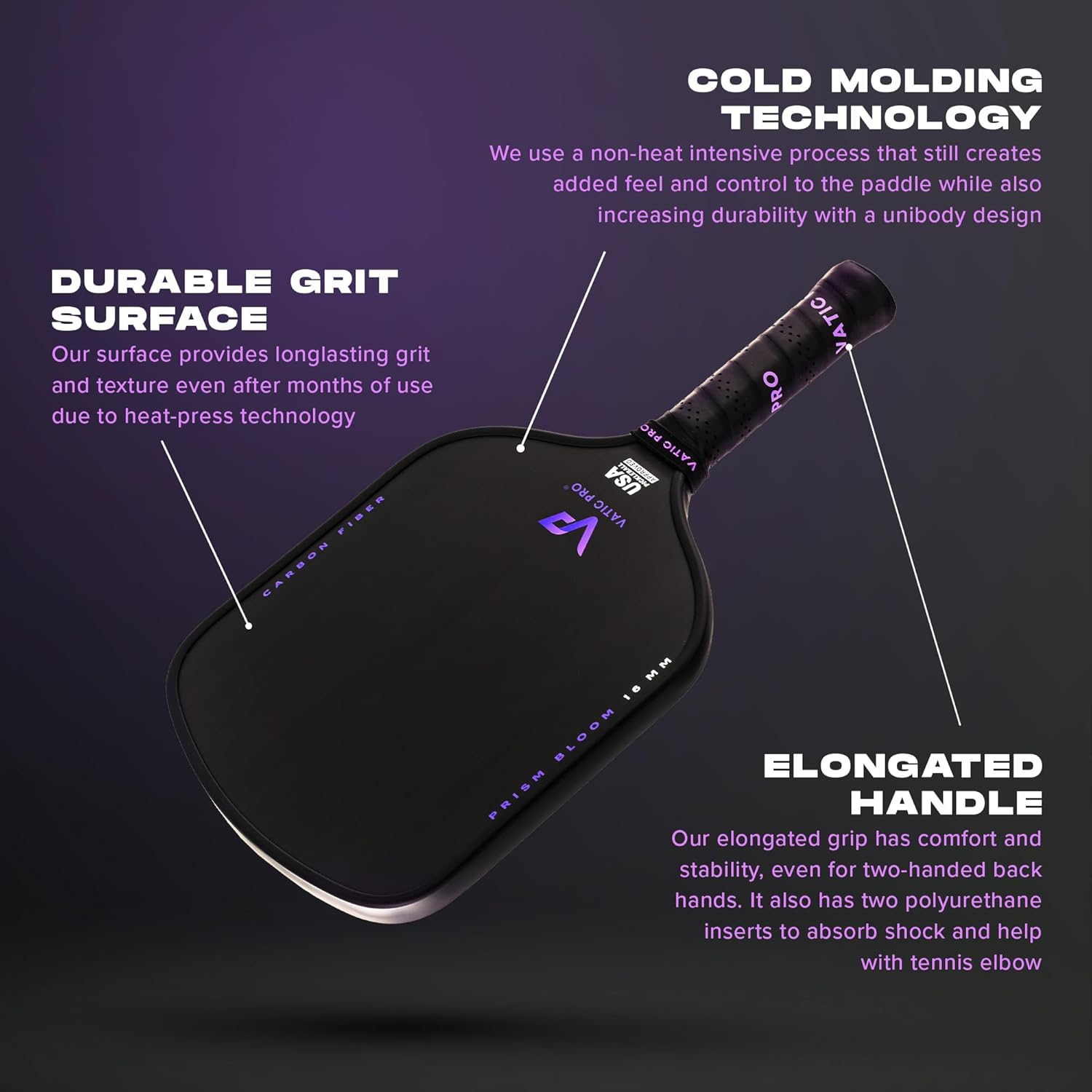 Vatic Pro Prism Bloom Carbon Fiber 16Mm - Foam Injected Walls - Includes Paddle Cover image number 1