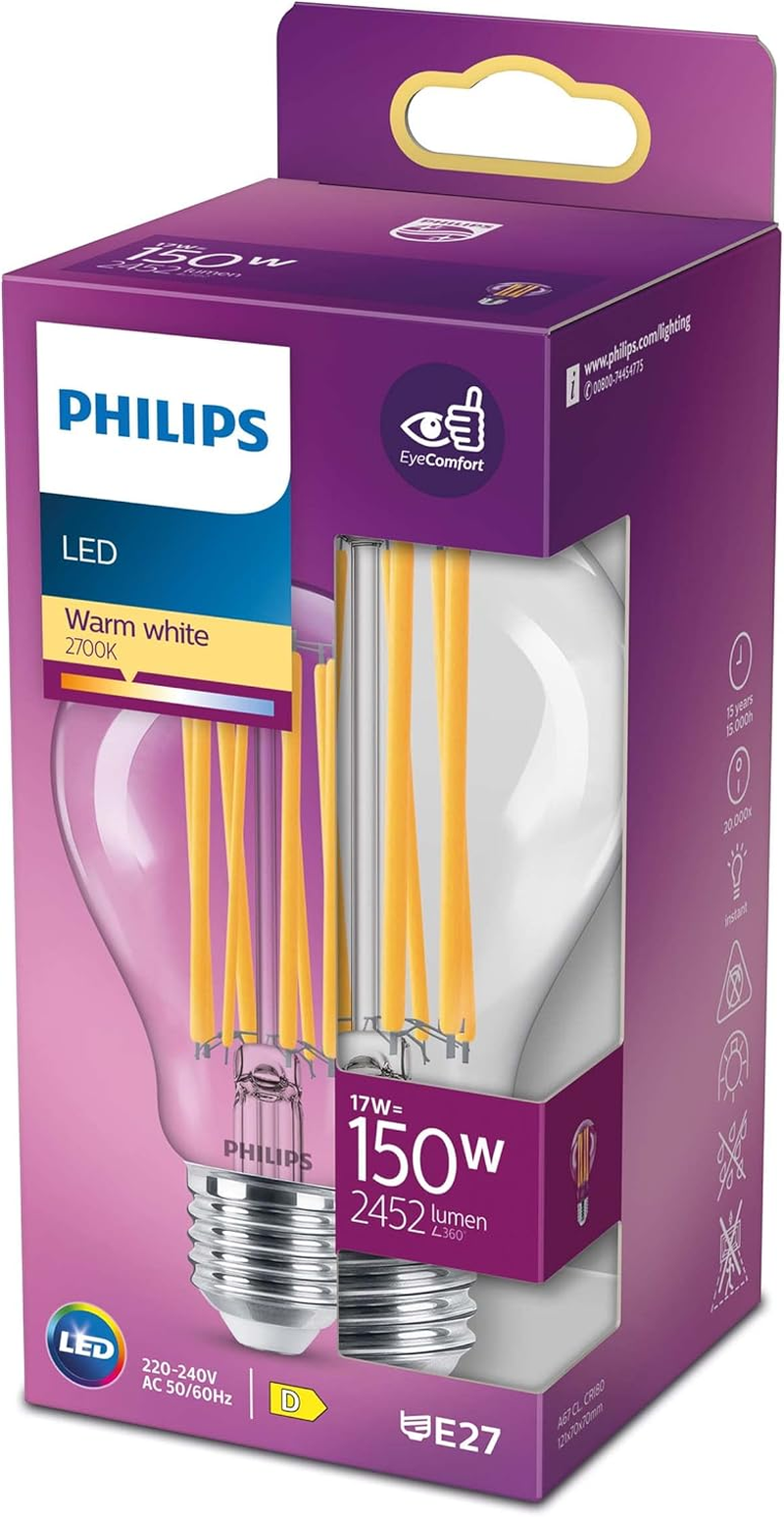 Philips LED Filament Bulb, Equivalent to 150W, E27 Base, Warm White image number 4
