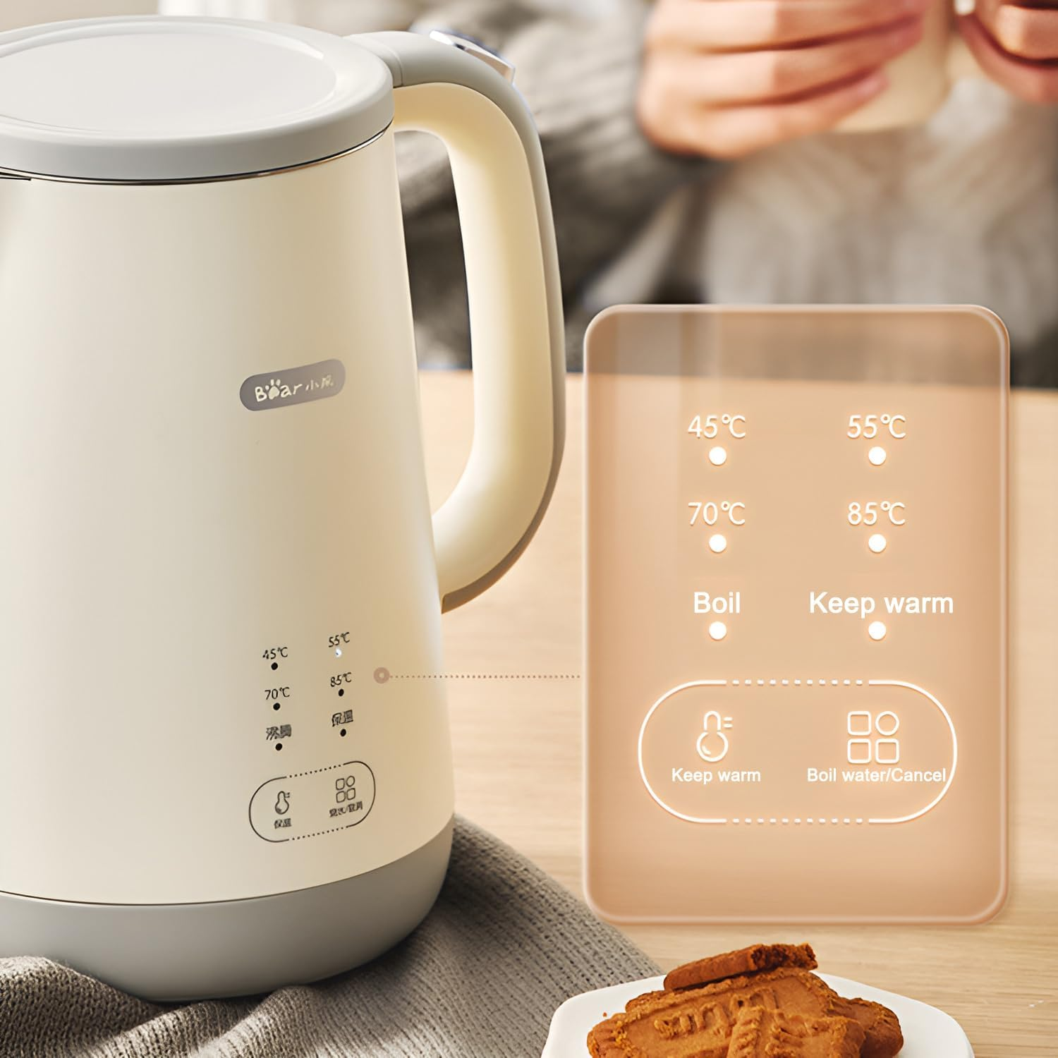 Electric Tea Kettle, BPA Free, 1.7 Liter/ 1800W Hot Water Boiler Heater Pot, Temperature Control, Keep Warmer, Automatic Shut Off, Boil Dry Protection(Au PLUG) image number 4