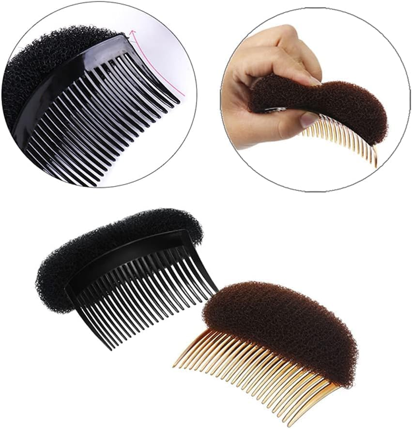 2PCS Women Soft Sponge Foam Base Inserts Bump up Hair Pads Stick Bun Maker Hair Styling Clip Hair Comb Tool Accessories (Brown, One Size) image number 2