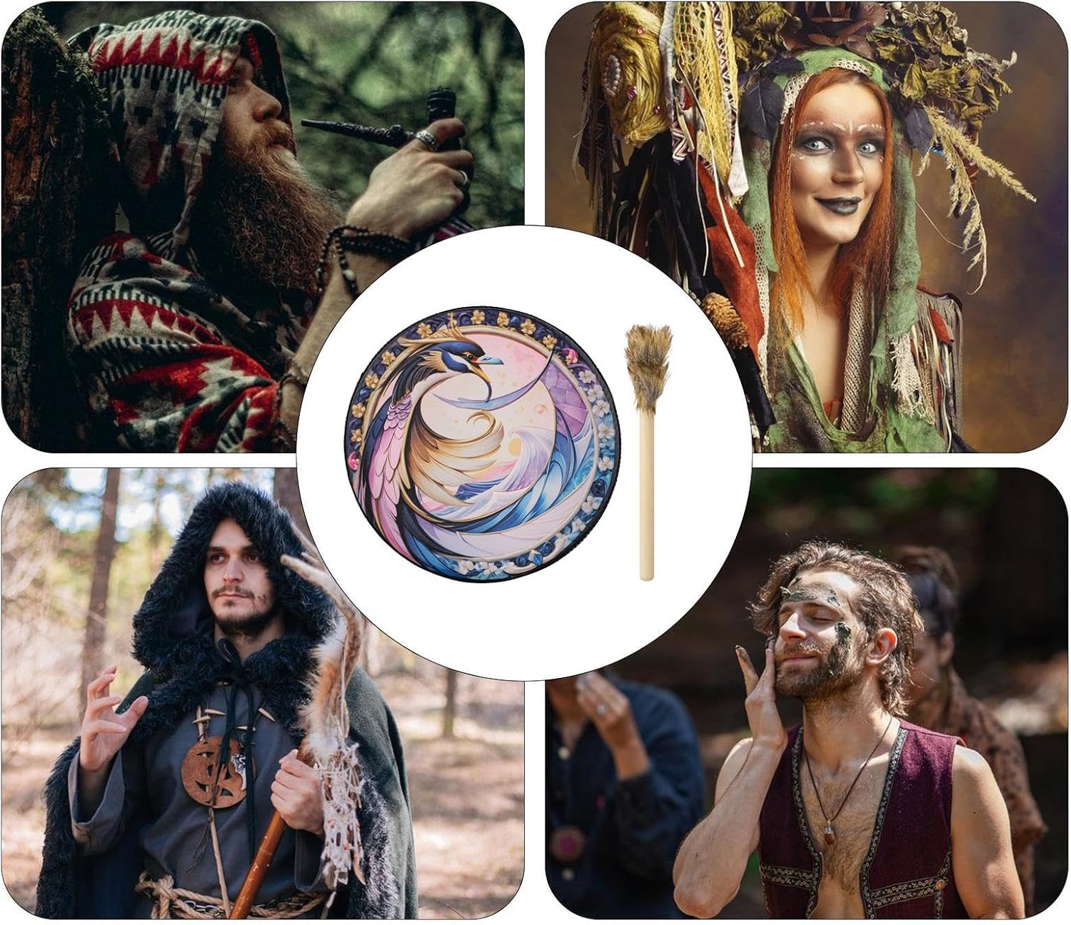 Shaman Hand Drum,Bird Print Shamanic Drums Drum Instruments | Colorful Shaman Tools Meditation Drum for Music Meditation Rituals