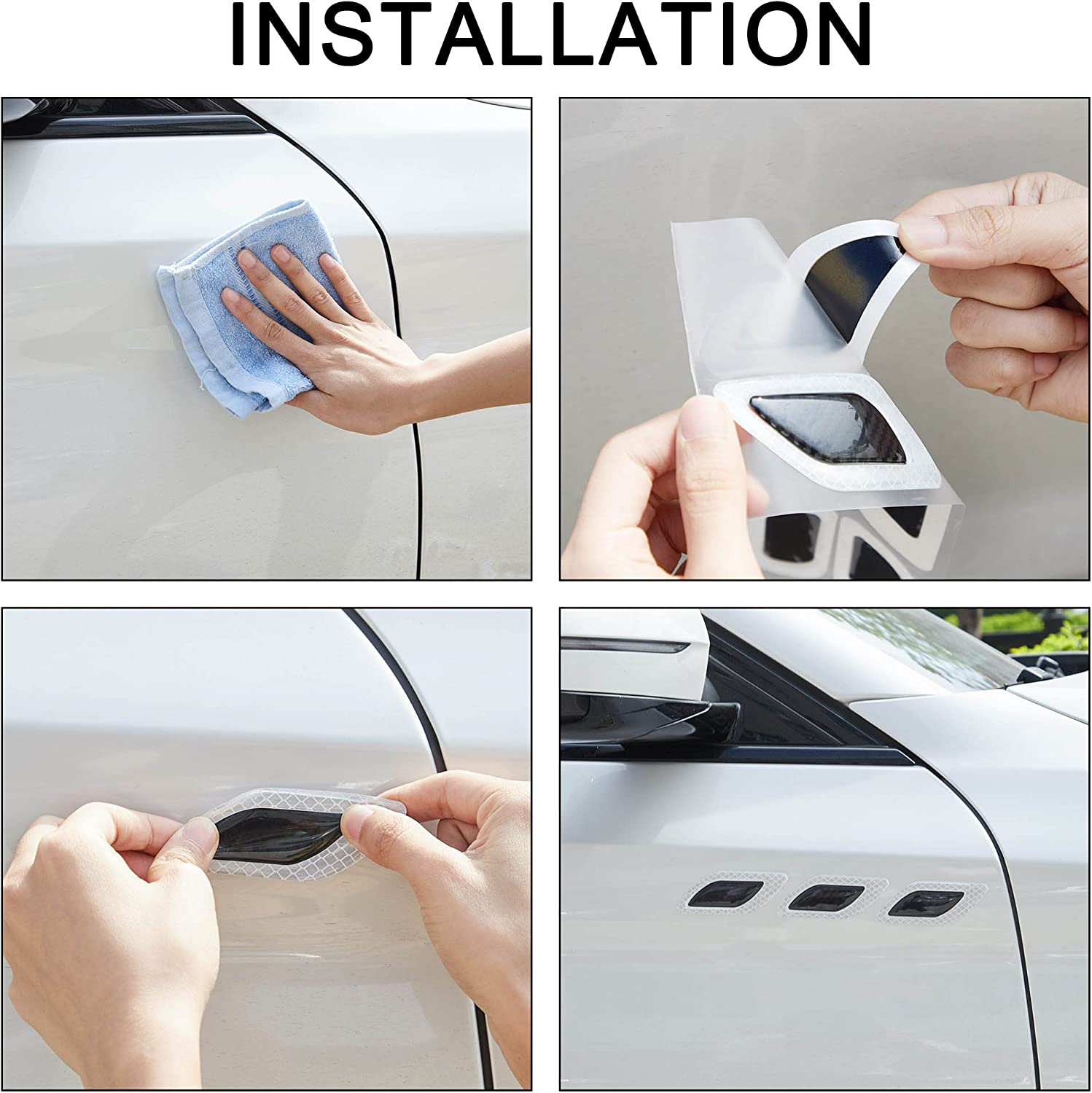 TOMALL 6Pcs 3D Strong Reflective Stripe Sticker for Car Fender Hood Bumper High-Intensity Night Visibility Reflective Decal Safety Warning Diamond Grade Carbon Fiber Universal for Car SUV (White) image number 1