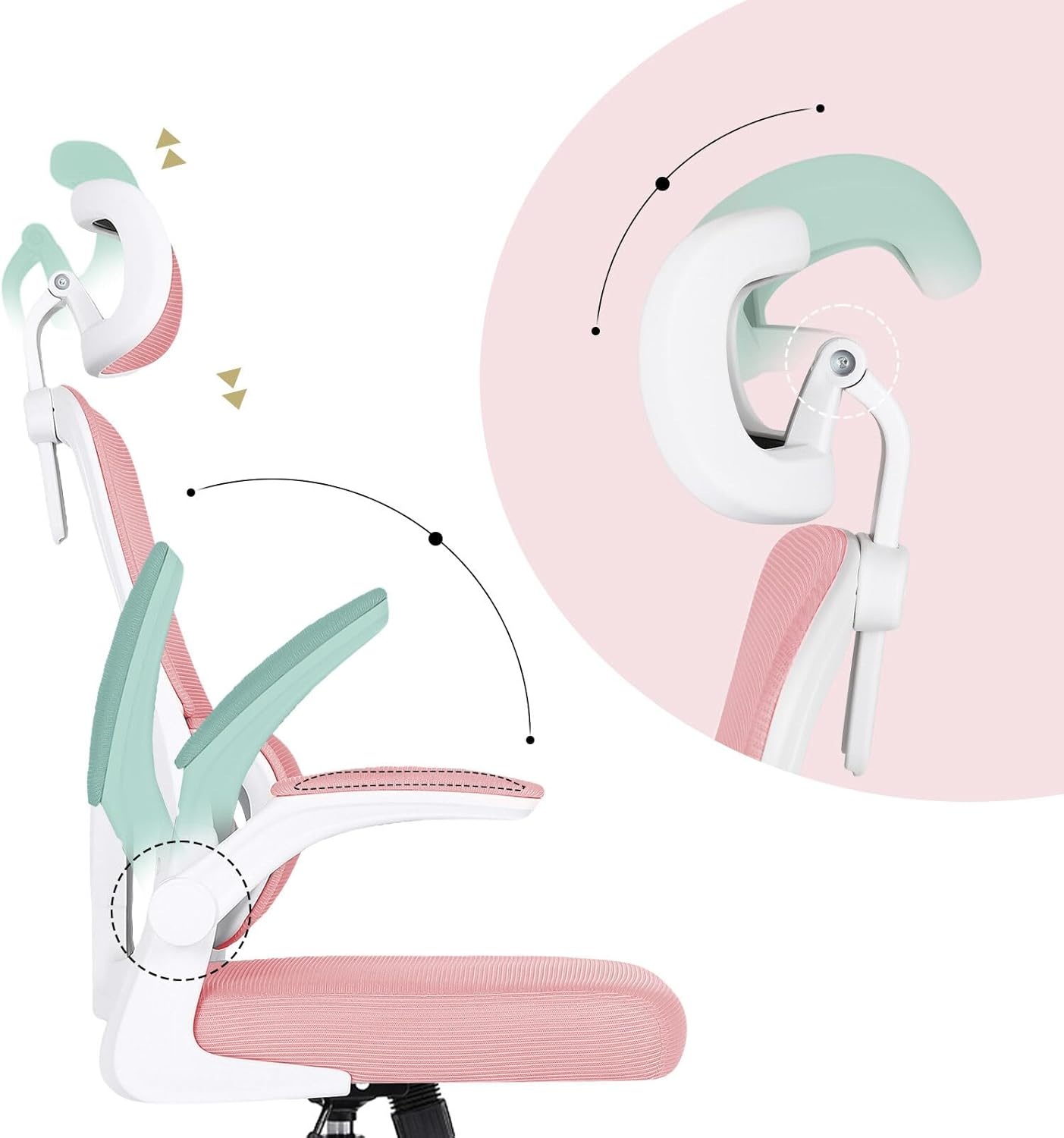 La Bella SITIO Office Chair - Pink Ergonomic Mesh Desk Chair with Lumbar Support, Flip-Up Armrests, Adjustable Headrest & Tilt Function