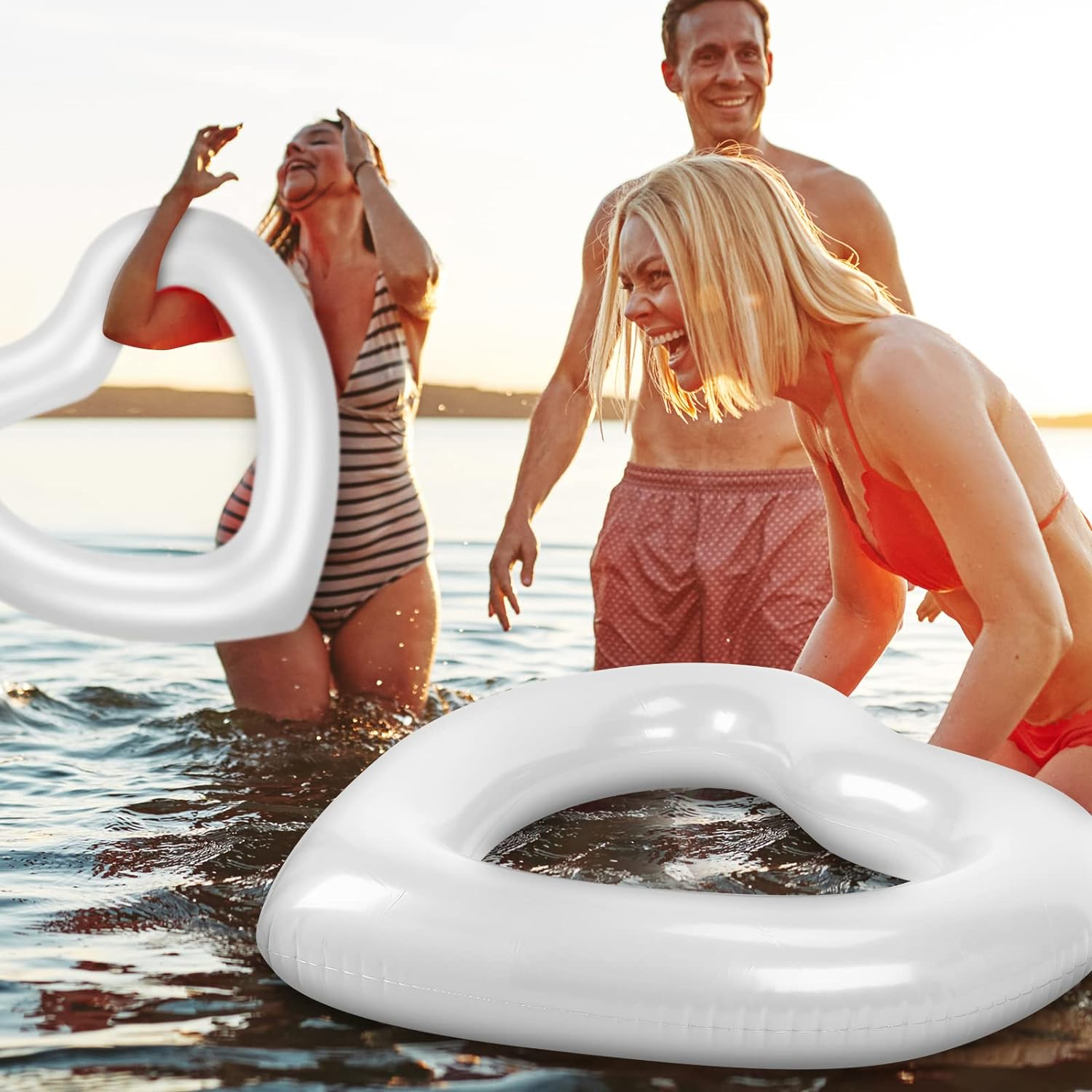 Junkin 47.3 X 39.4 Inch White Heart Pool Float Inflatable Swim Water Ring Float Swimming Pool Float Bachelorette Pool Float Loungers Tube for Engagement, Wedding, Summer Beach Party image number 5