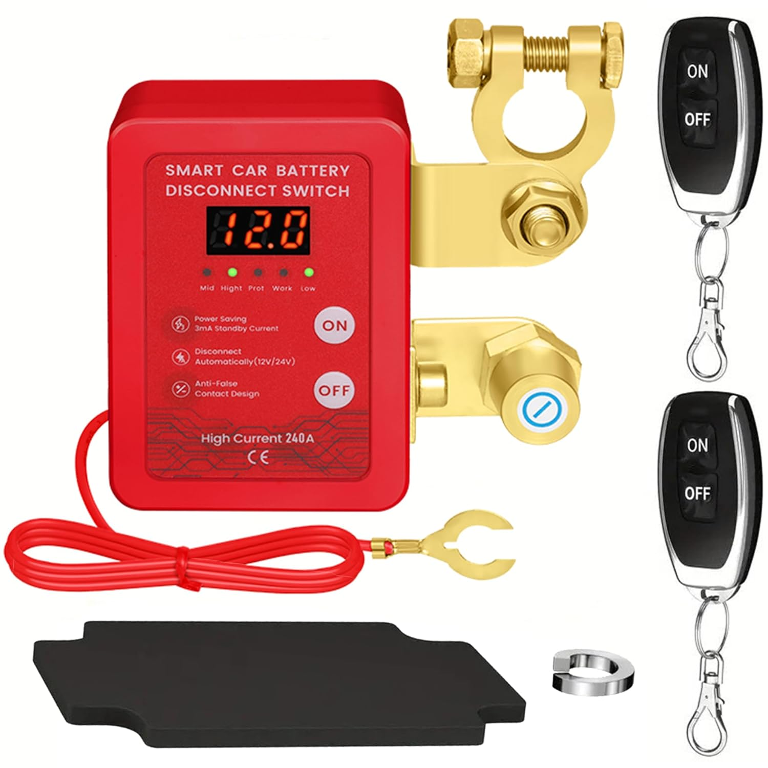 Venxykod 240A Remote Battery Disconnect Switch 24V Anti-Theft Car Battery Switch Automatic Power Shut off Switch with LED Display for Car Truck RV ATV Vehicle Boat image number 5