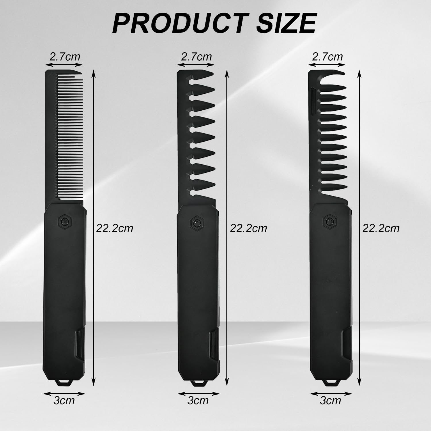 Folding Travel Comb for Men - 3-In-1 Black Flip Design with Wide & Fine Teeth for Hair Beard Mustache image number 3