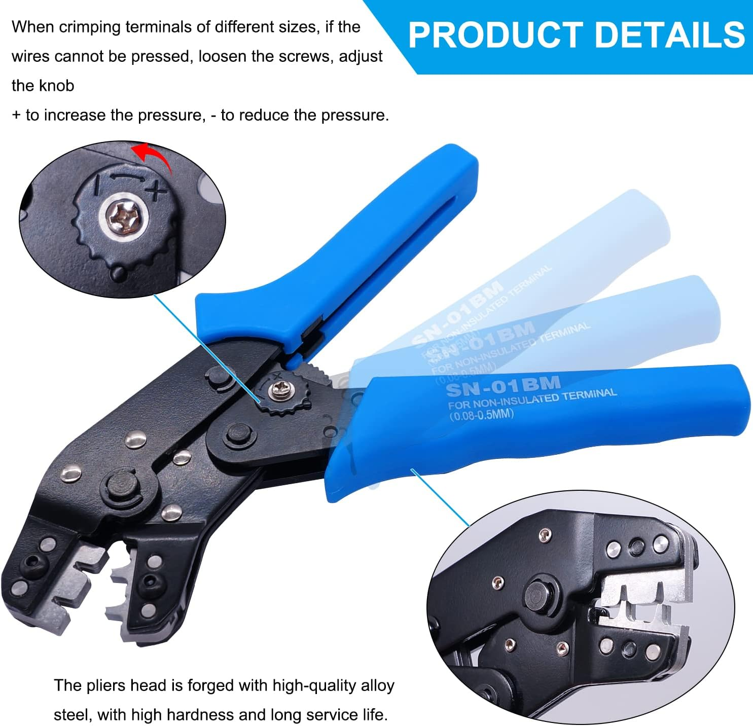 Taiss JST Crimping Tool,Dupont Crimping Tool,Jst Crimping Tool Set,Dupont Crimper,Ratcheting Wire Crimper for JST Connector XH 2.54Mm,Ph2.0,D-Sub Terminals,(0.08-0.5Mm&sup2; 28-20AWG) image number 3
