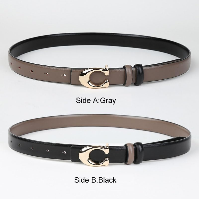 Torostra Women Reversible Leather Belt for Dresses Pants Jeans,Fashion Dress Belts - Csharp Buckle Black/Brown image number 1