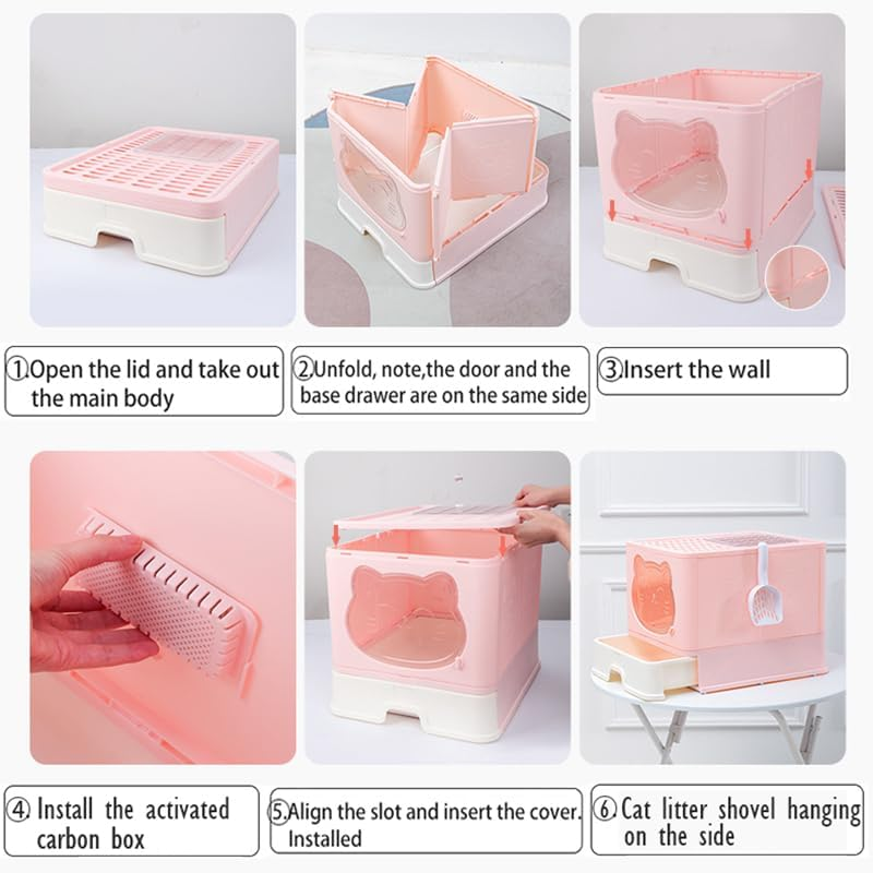 Meikuler Cat Litter Box Large Litter Pan for Cats Foldable Litter Boxes Comes with Cat Litter Scoop (Upg-Pink) image number 5