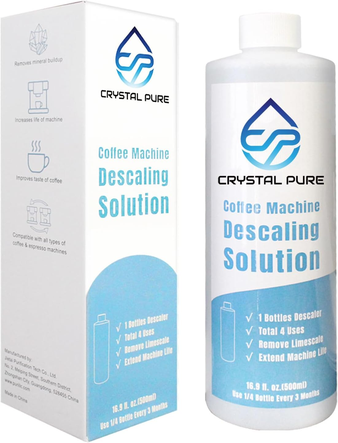 Crystal Pure 500Ml Liquid Descaler Cleaner Descale Descaling Solution for Breville Gaggia Saeco Delonghi Jura Sunbeam Espresso Coffee Machine image number 4