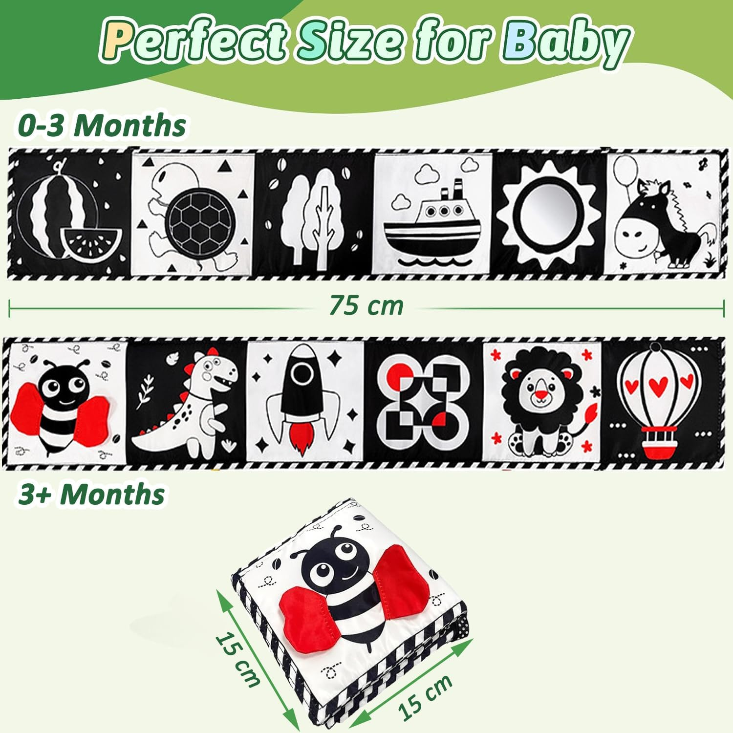 Black and White High Contrast Baby Toys 0-6 6-12 Months Soft Book for Newborn Brain Development Tummy Time Toys Infant Sensory Crinkle Toys 0-3 3-6 Month Montessori Learning Activities for Babies image number 2