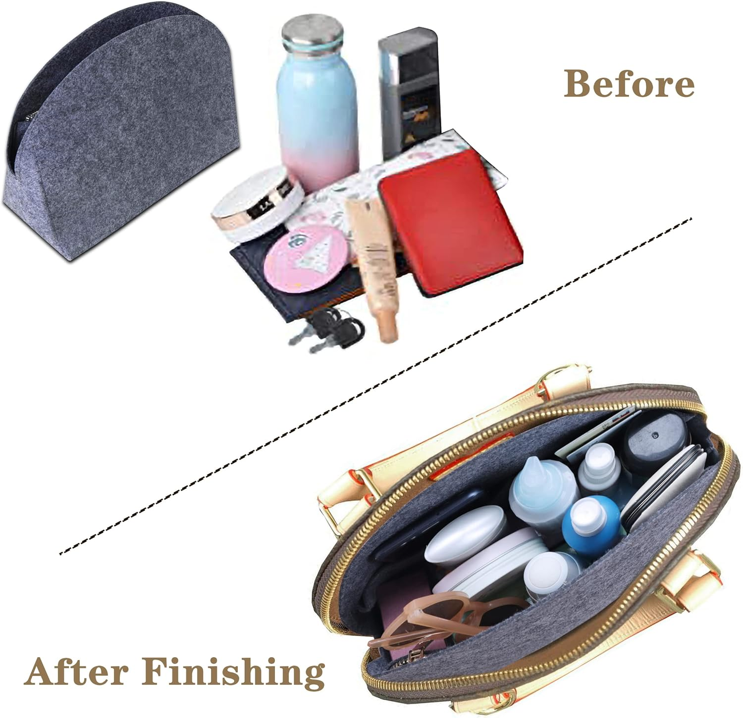 MISIXILE Felt Purse Organizer Insert Shell Tote Organizer for Women Fits Alma BB PM Insert (PM, Grey) image number 6