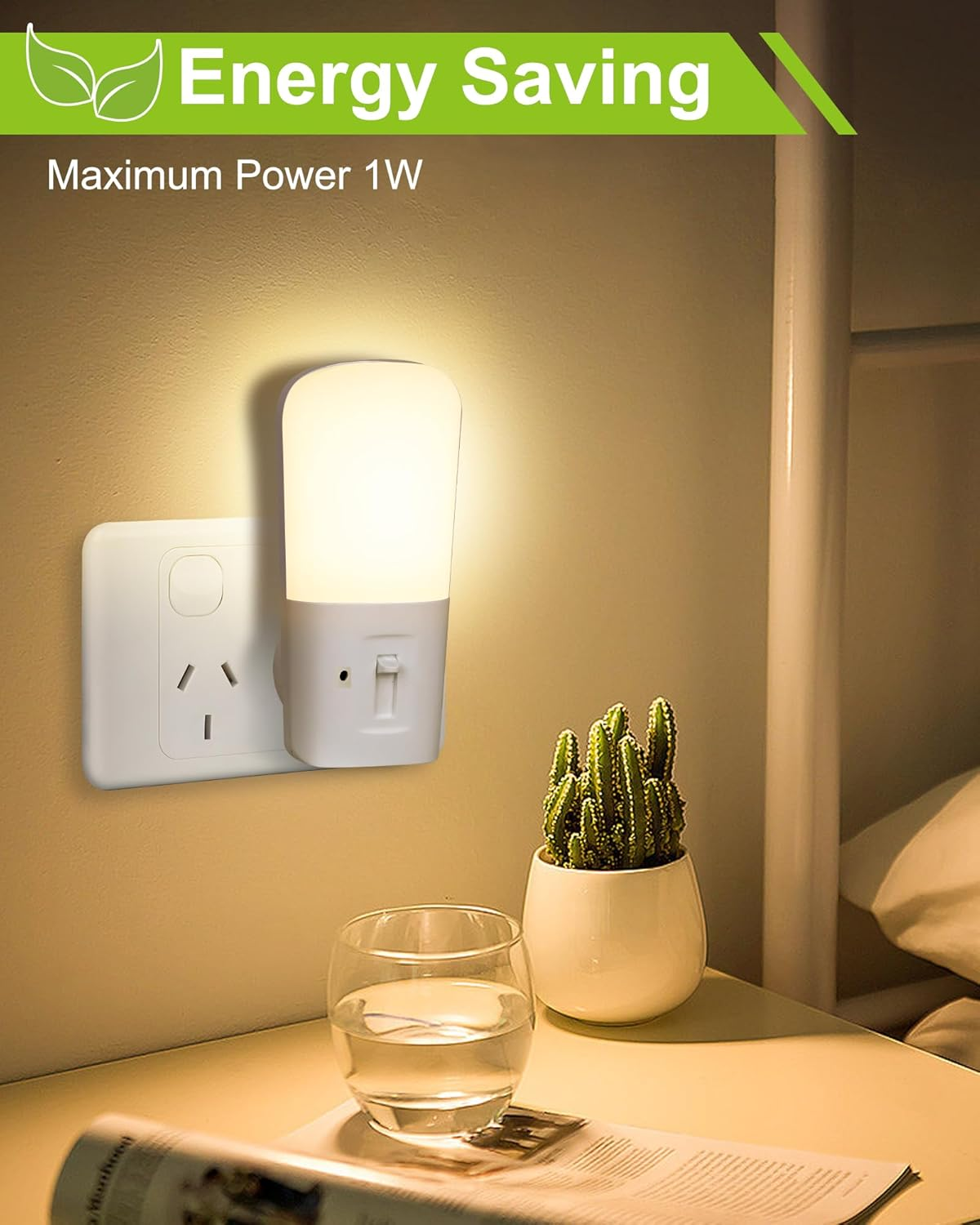 Wanyore Night Light, 2 Pack LED Night Lights Plug in with Dusk to Dawn Sensor, 0-80LM Warm White Adjustable Brightness, 3000K Kids Night Lamp for Bedroom, Bathroom, Laundry, Corridor, Hallway, Stair