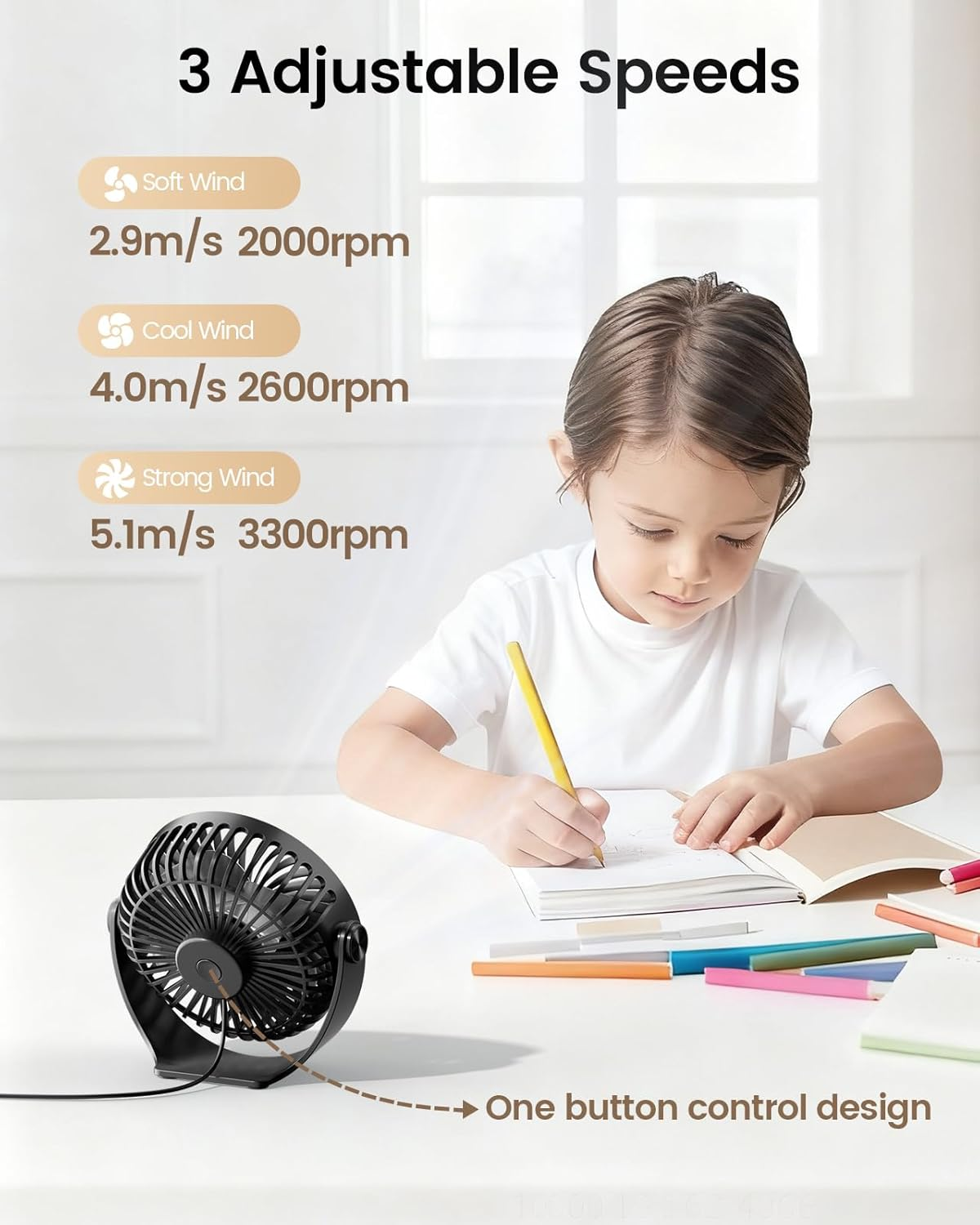 Tripole Desk Fan USB Powered Portable Fans 5 Inch Mini Quiet Fan with 3 Speeds, 360&deg;Rotation Head Small Cooling Fan for Desktop Office Home Travel, Black