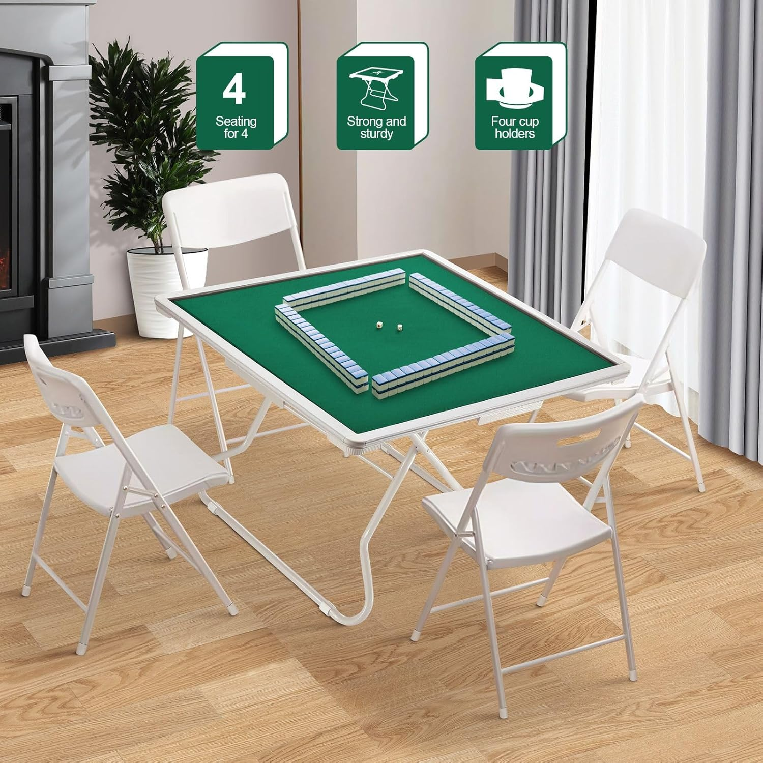 GENKI Mahjong Table,Card Tables Folding Square Game Table with 4 Cup Holders & 4 Drawers for 4 People, Wear-Resistant Desktop Majiang Table for Poker Cards, Mahjong, Board Games image number 6