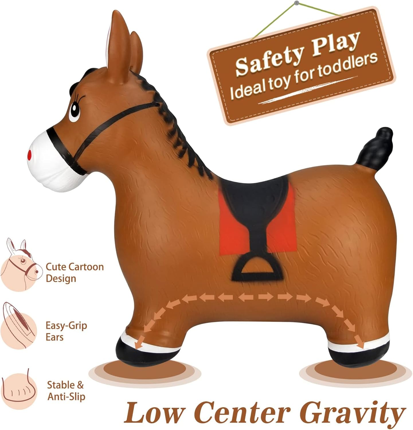 Bouncy Horse for Toddlers 1-3, Inflatable Riding Toy for Kids, Toddler Bounce Animal (Horse 2) - Giraffe image number 2