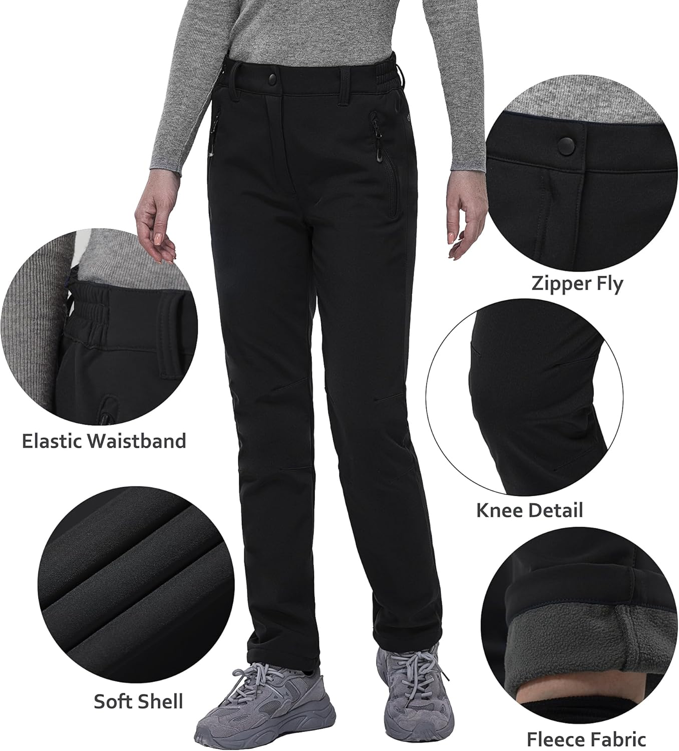 33,000Ft Women'S Winter Softshell Trousers Waterproof Pants Warm Fleece Lined Snowproof Thermal Hiking Fishing Ski Pants image number 5