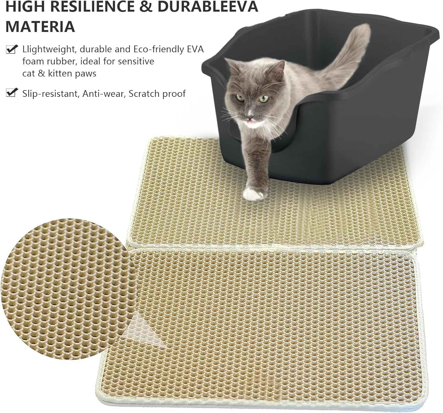 Premium Double Litter Mat, EVA Cat Litter Tray Mat, 58 X 75 Cm, Foldable Cat Litter Mat, Honeycomb Design Mat, Waterproof Double Layer Design, Honeycomb Mat