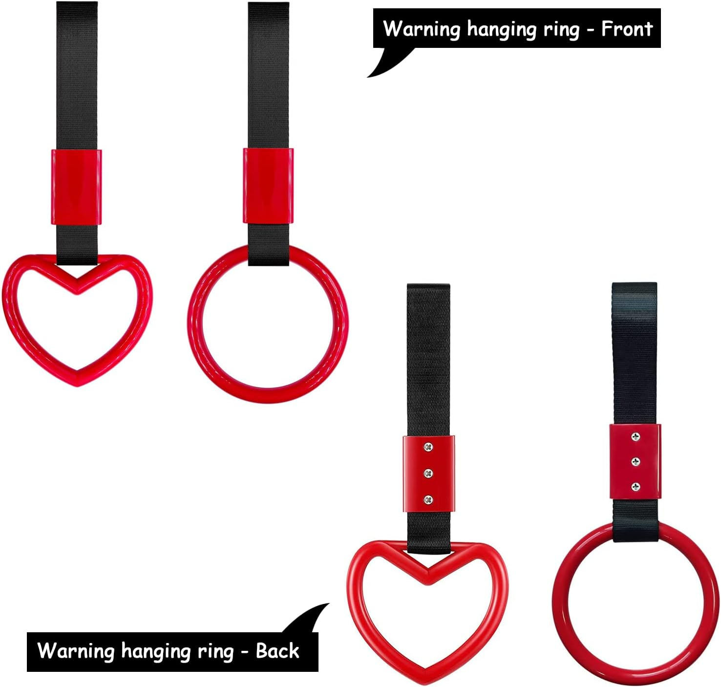 Betterjonny 4 Pieces Tsurikawa round Heart-Shaped Car Hand Straps, ABS Ring Heart-Shaped Car Hand Strap Decorative Warning Loops with Screwdriver for Car Motorcycle Interior Exterior Decoration (Red) image number 5