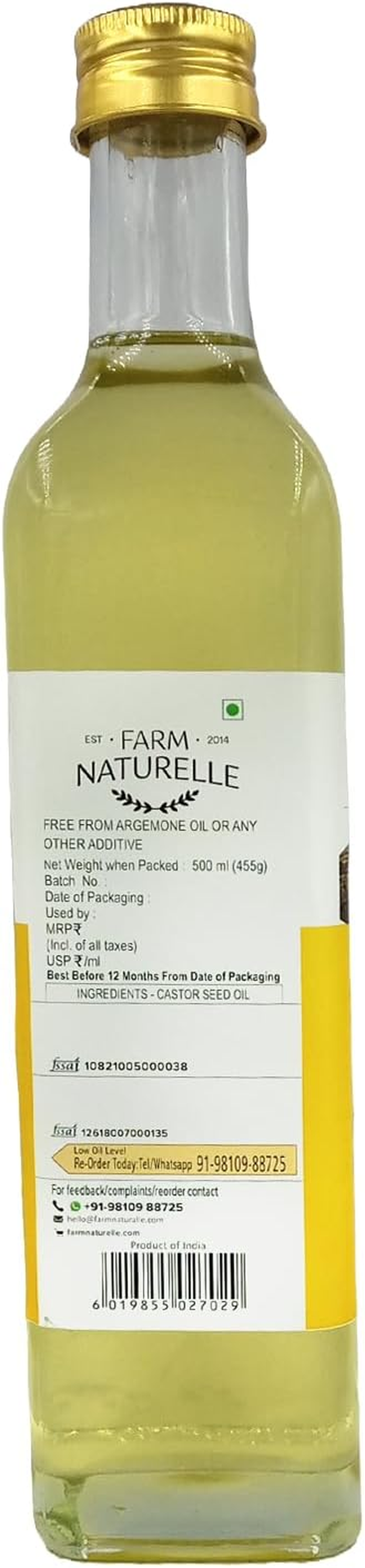 WOW ZIP - GO HERBS & NUTRITION 100% Pure Natural Organic Castor Seed Oil (Arandi Oil) 500 Ml Bottle.