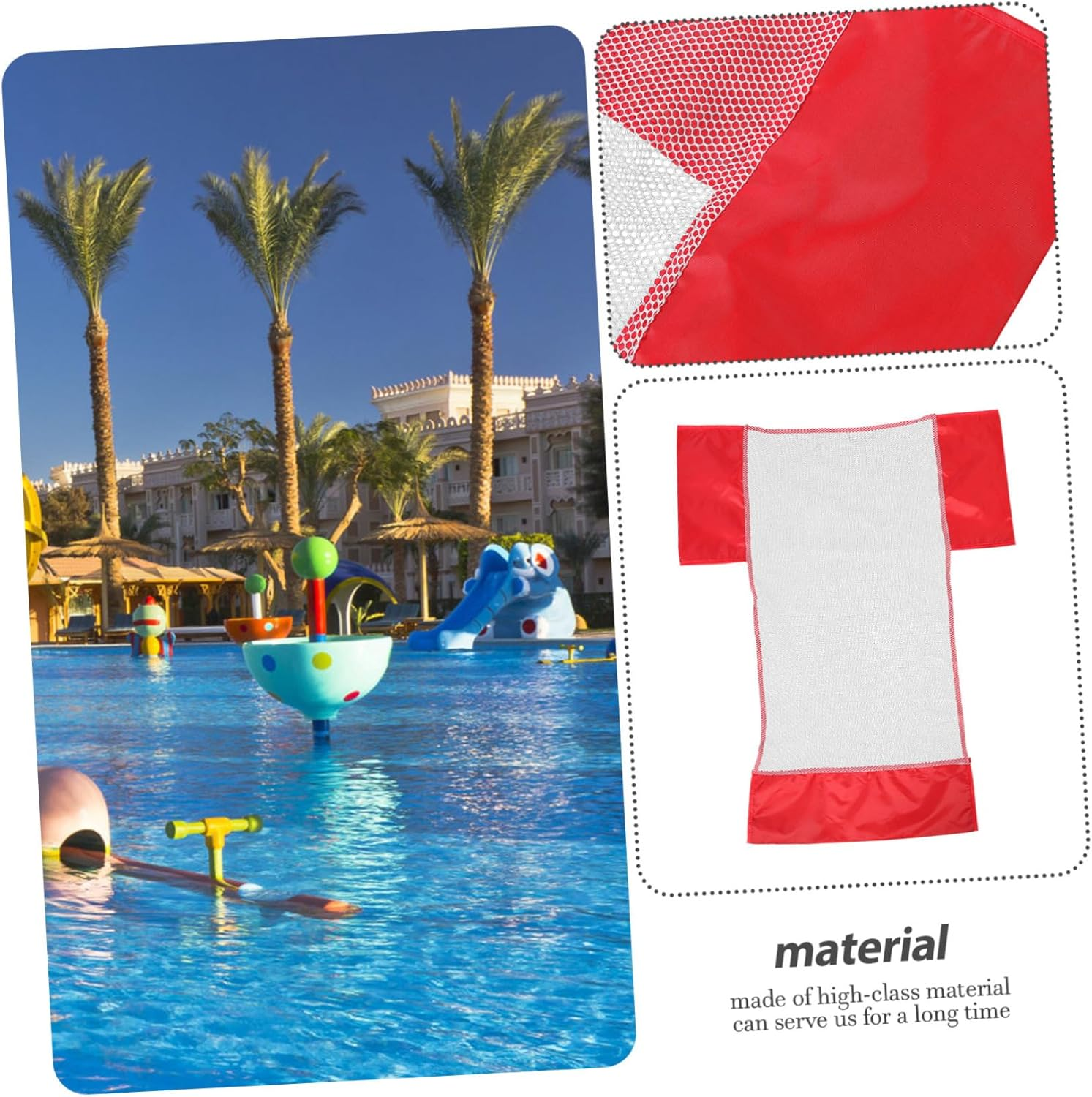 2Pcs Portable Swim Float Nets Pool Chair Mesh Swim Accessory Red Mesh Convenient Water Float for Swimming Pool and Beach Games image number 6