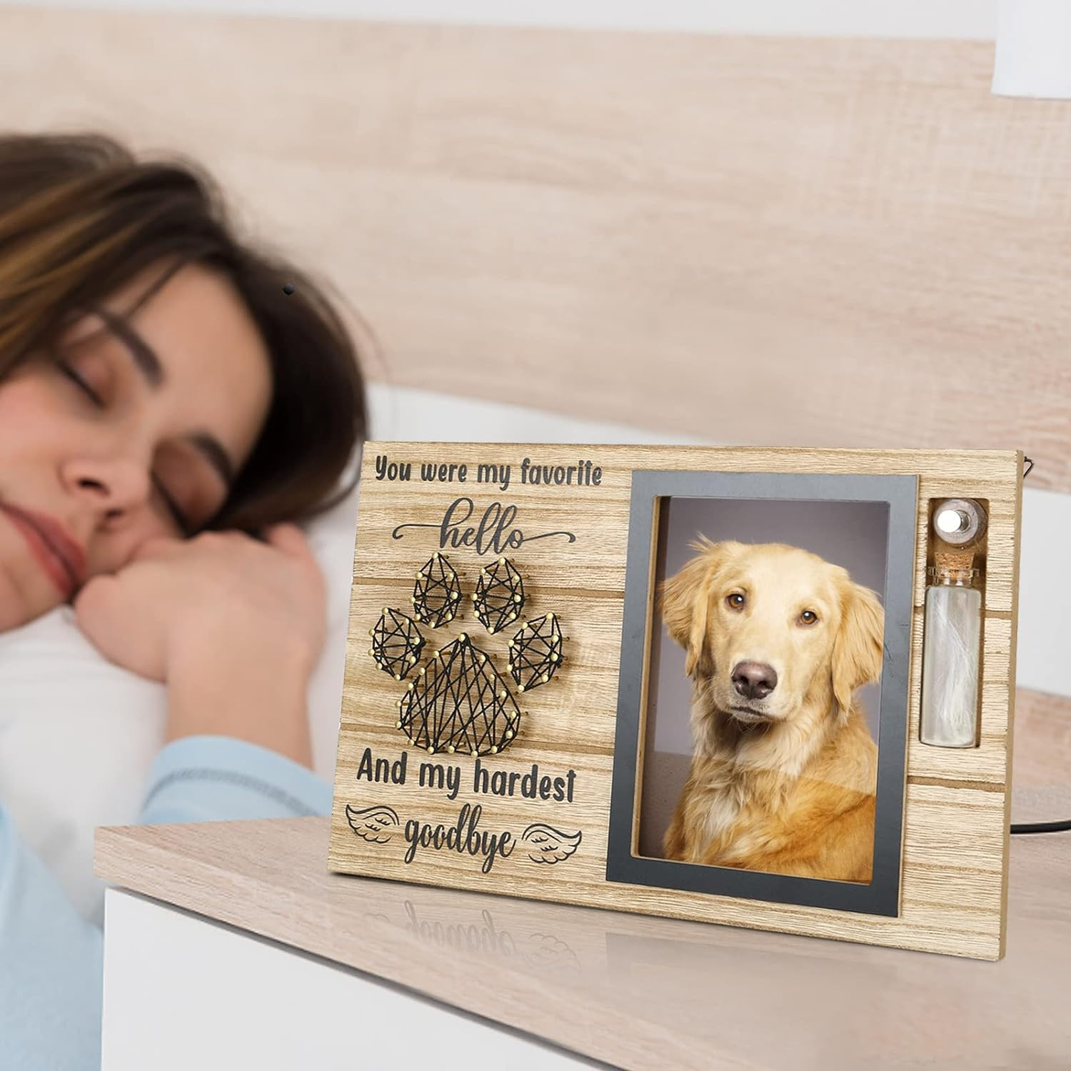 Pets Memorial Picture Frame, Cat & Dogs Pet Wooden Memory Photo Frame, Rectangular Picture Frame Commemorative for Loss, Pet Souvenir Keepsake Memorial Gifts Sympathy Gift (C) image number 1