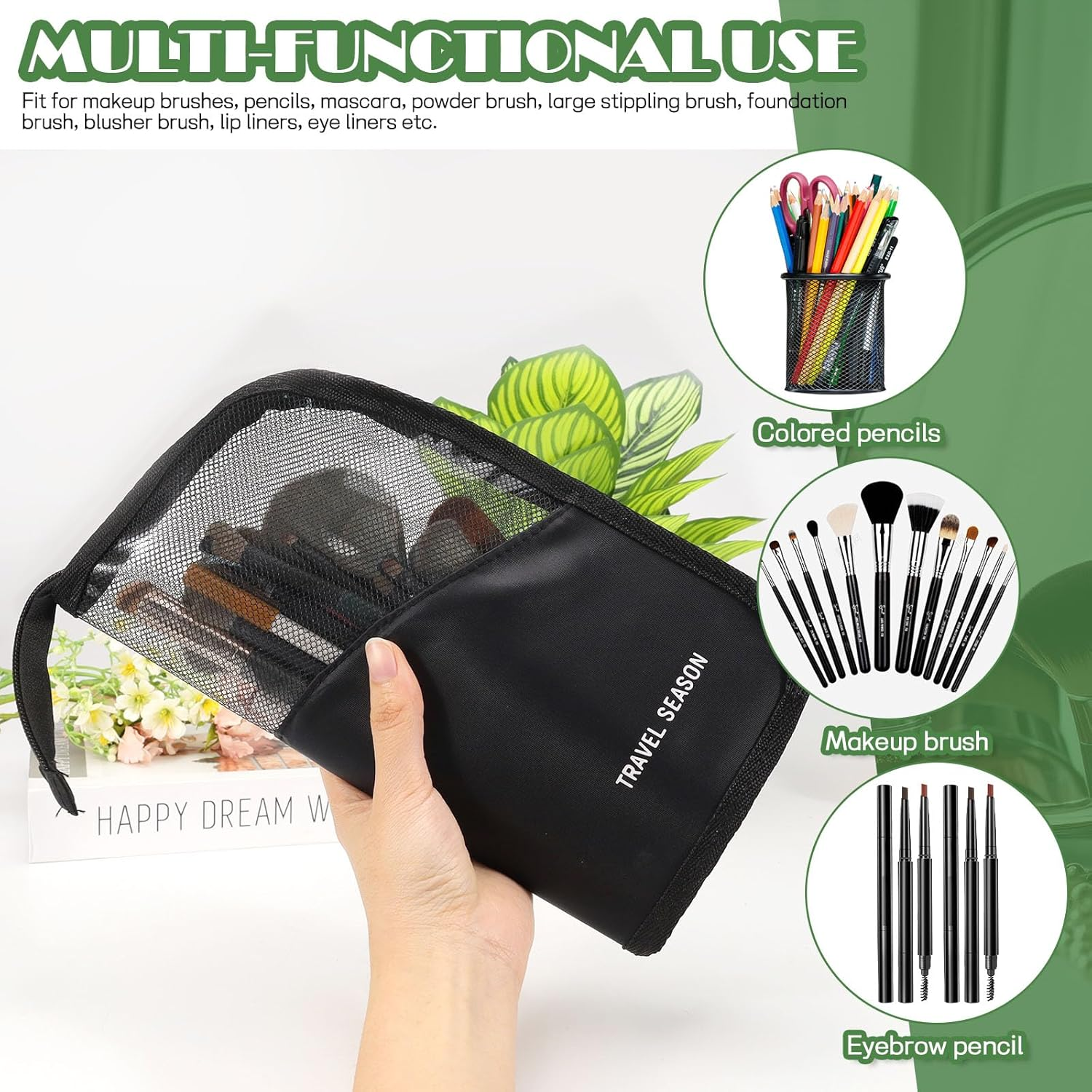 Travel Makeup Brush Bag, Waterproof Stand-Up Makeup Brushes Organizer, Portable Makeup Brush Holder for Travel (Black) image number 6