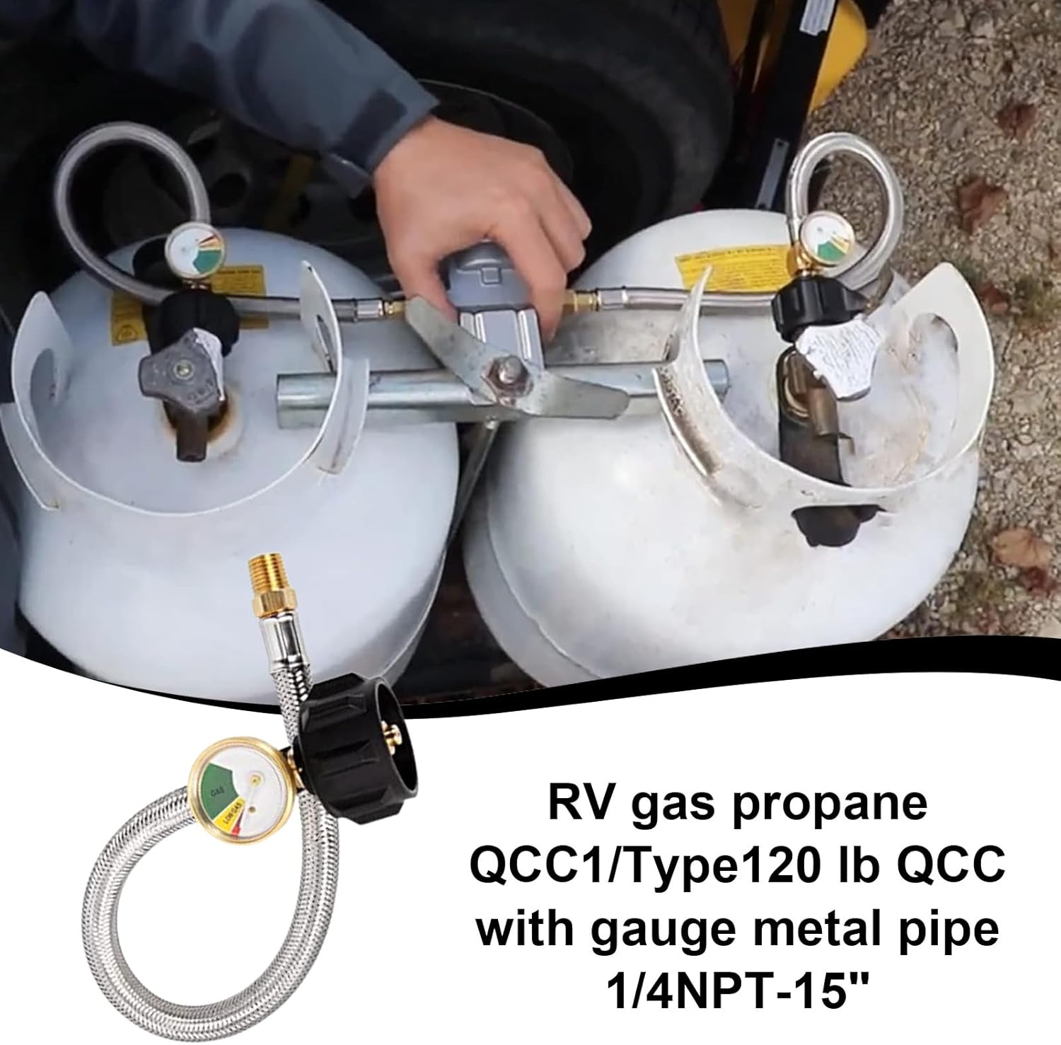 RV Gas Regulator Hose - Pressure Monitoring Gauge RV Gas Hose,15 Inch Real-Time Display Leak-Proof Accessories for Weekend Getaway Travel Camping image number 1