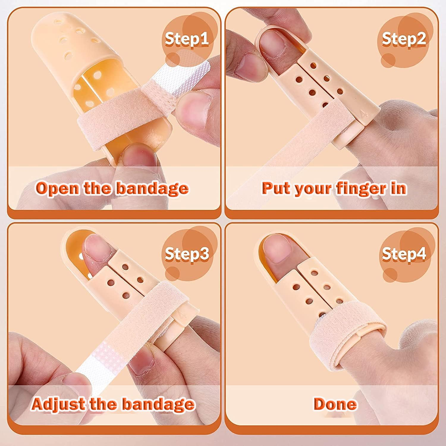 5Pieces Finger Splints for Mallet Finger and Arthritis, Adjustable Support Brace for Finger, Thumb Straightening (Beige, 5 Sizes) image number 6