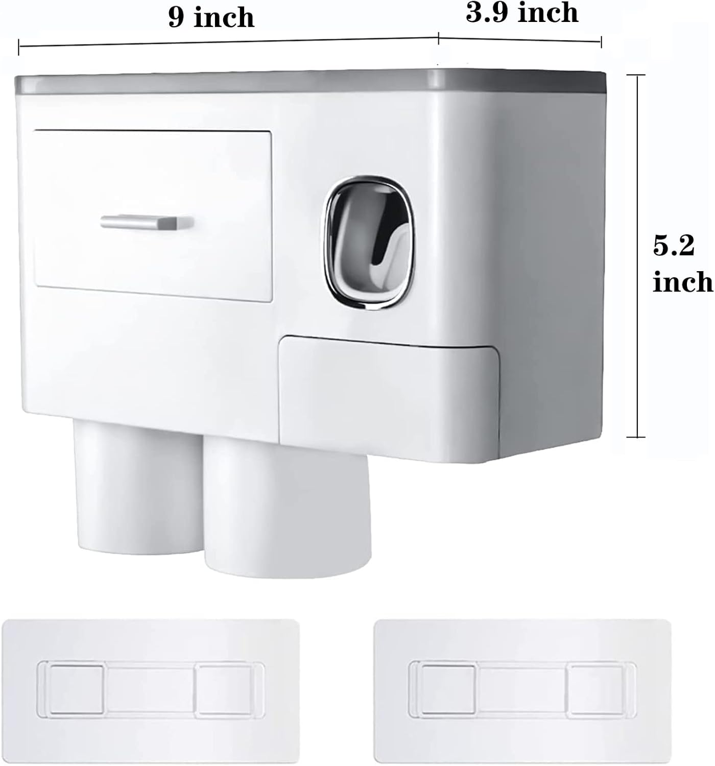 Hushnow Toothbrush Holder Wall Mounted,Toothbrush Storage Box with Dust Cover, Equipped with Toothpaste Dispenser,Cup and Drawer Storage Box(2 Cups, Gray Toothbrush Holder) - Black image number 5