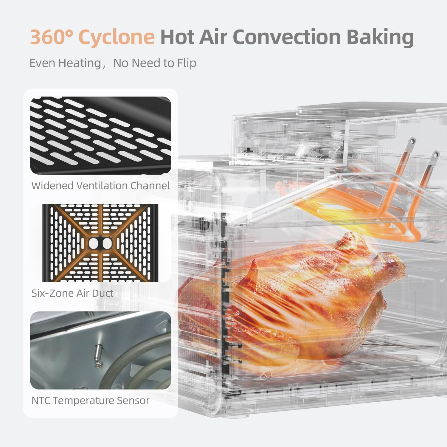 PAYISHO Air Fryer Oven 8L Capacity 10-In-1 with Viewing Window, Timer and Temp(60&deg;C-200&deg;C),Oil Free,Non-Stick, Bake, Roast, Grill,Reheat,1600W, Dishwasher Safe Basket,Gray image number 1