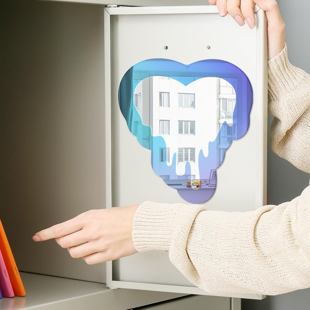 IONPSHG Iridescent Acrylic Mirror Decor Wavy Aesthetic Irregular Magnetic Locker Mirror Frameless Vanity Mirror Non Glass Rainbow Makeup Mirror Decor School Office Locker Cabinets Refrigerators image number 4