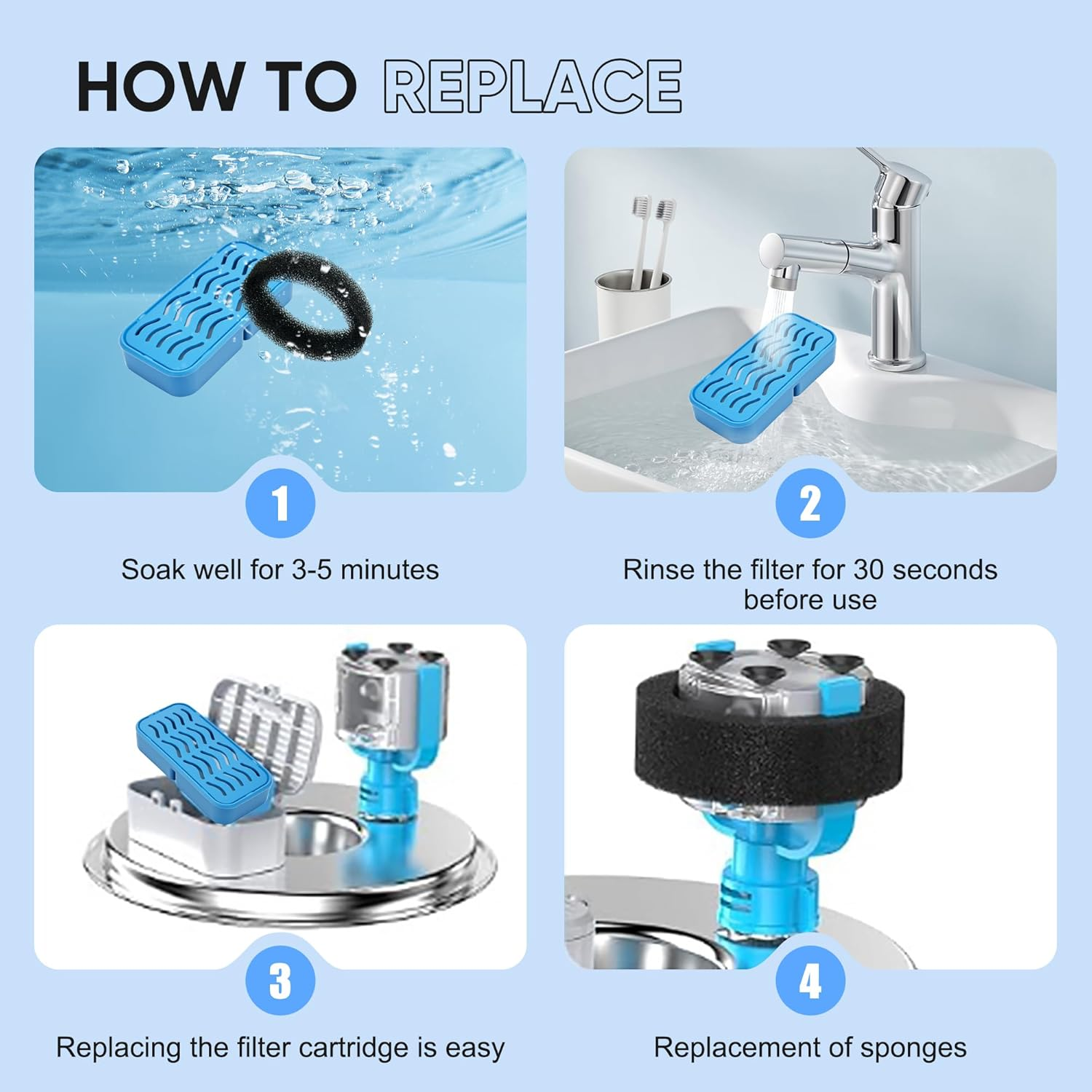 6 Pieces Filters + 6 Pieces Foam Filters for Cat Fountain - 3-Layer Filtering with Activated Carbon & Sponge image number 3