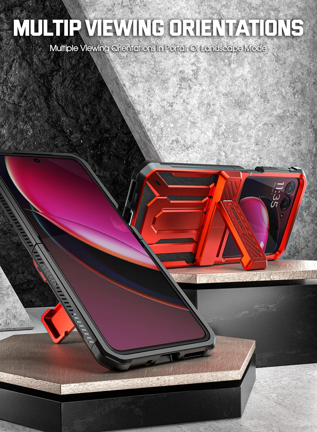 Poetic Spartan Case for Motorola Moto Razr + plus 2023,[Kickstand][Hinge Protection][20Ft Mil-Grade Drop Tested], Full-Body Rugged Shockproof Protective Cover with Kickstand, Metallic Red