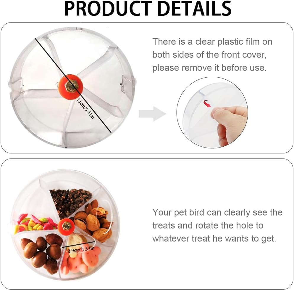 Bird Creative Foraging, System Wheel Seed Food Ball, Bird Foraging Toys,Creative Parrot Food Tray,Parrot Wheel Feeder, Compartmented Food Box for Small and Medium Parrots (Transparent)