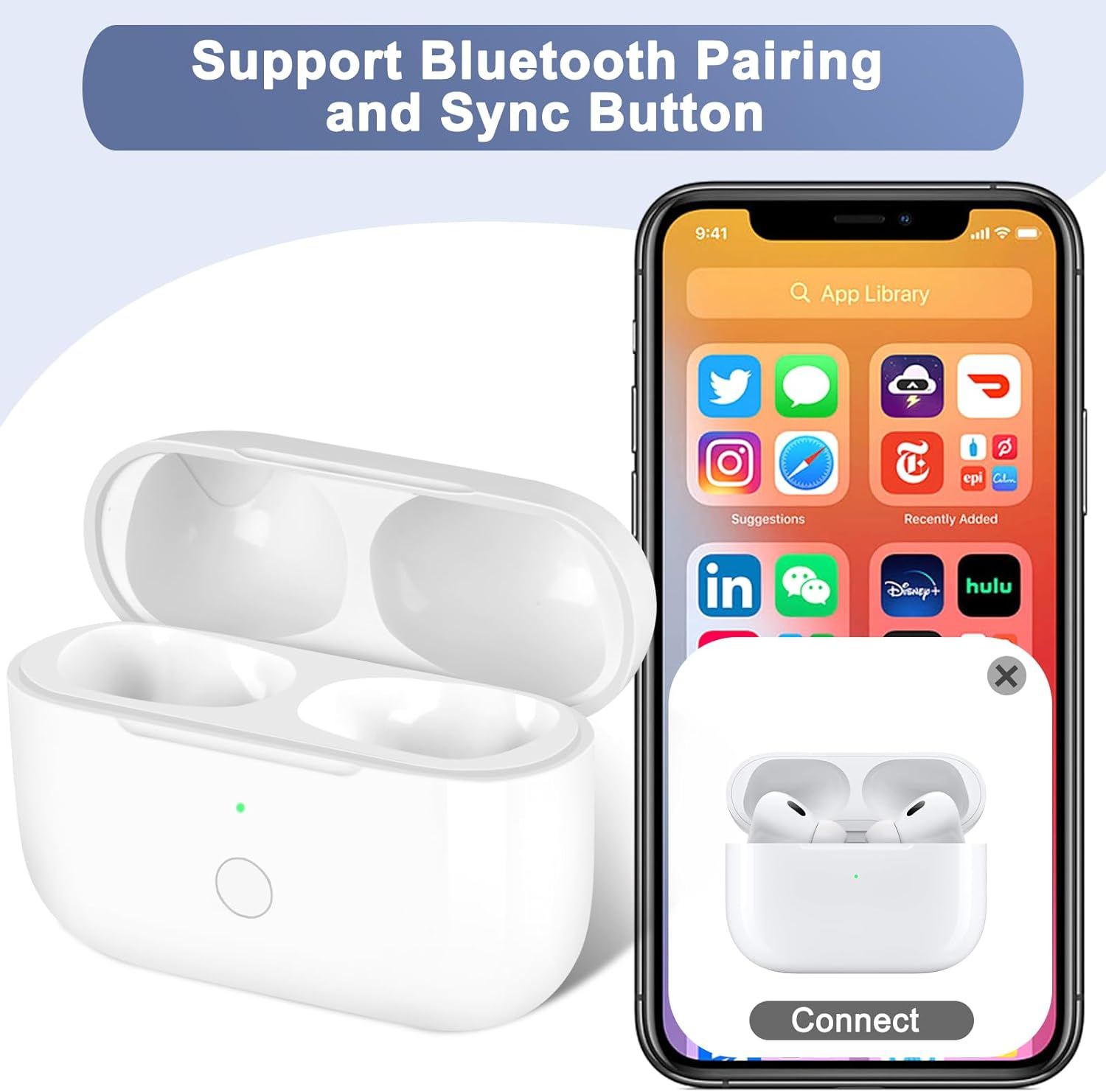 Fyzuf Replacement Charging Case for Airpods Pro 1St and 2Nd Generation - Sync Button for Easy Pairing, Not Included Earbuds, White Color (White)