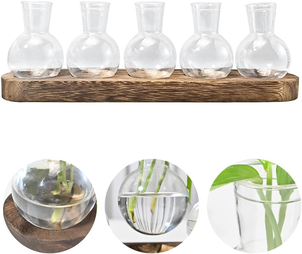 5-Piece Mini Acrylic Vase, Modern Bud Jardiniere Collection, Decorative Tabletop Bottle, with Wooden Holder for Flowers, Centerpieces & Home D&eacute;cor image number 6