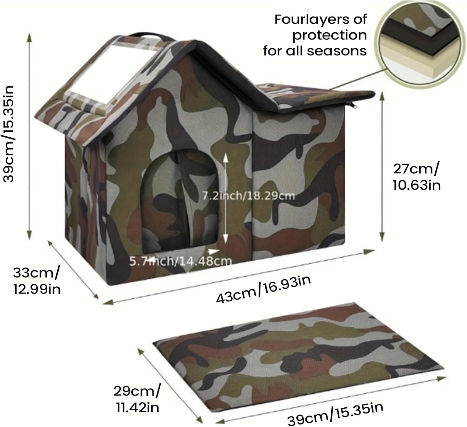 Outdoor Cat House - Semi-Closed Kitten House, Weatherproof Outdoor Cat Nest, Cosy Sleeping Home, Warm, Portable image number 4