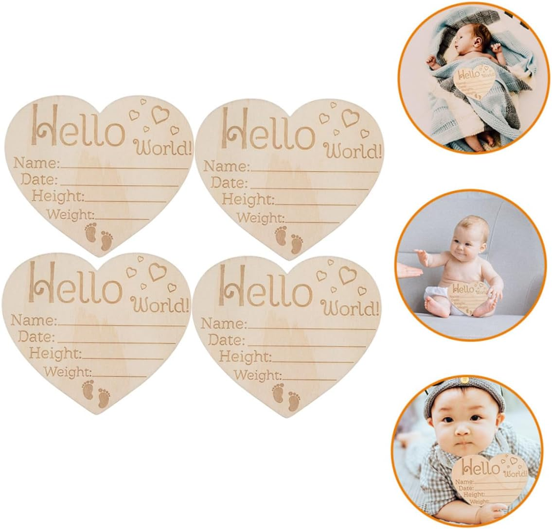 4Pcs Name Sign Wooden Newborn Birth Announcement Prop Cute Milestone Photography Decor for Nursery Memory Keepsakes image number 2