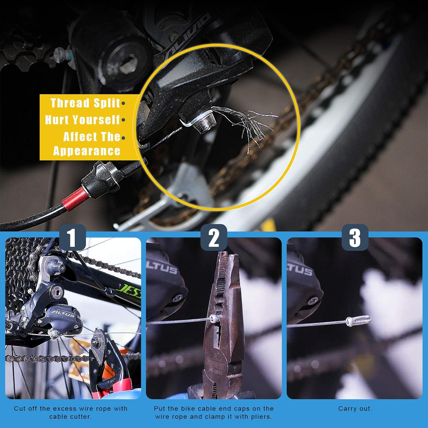 Glarks 121Pcs Bike Cable End Caps with Cable Cutter Set, 120Pcs 6 Colors Cable End Crimps Brake Cable End Caps with Stainless Steel Wire Rope Aircraft Bicycle Cable Cutter up to 5/32" image number 6