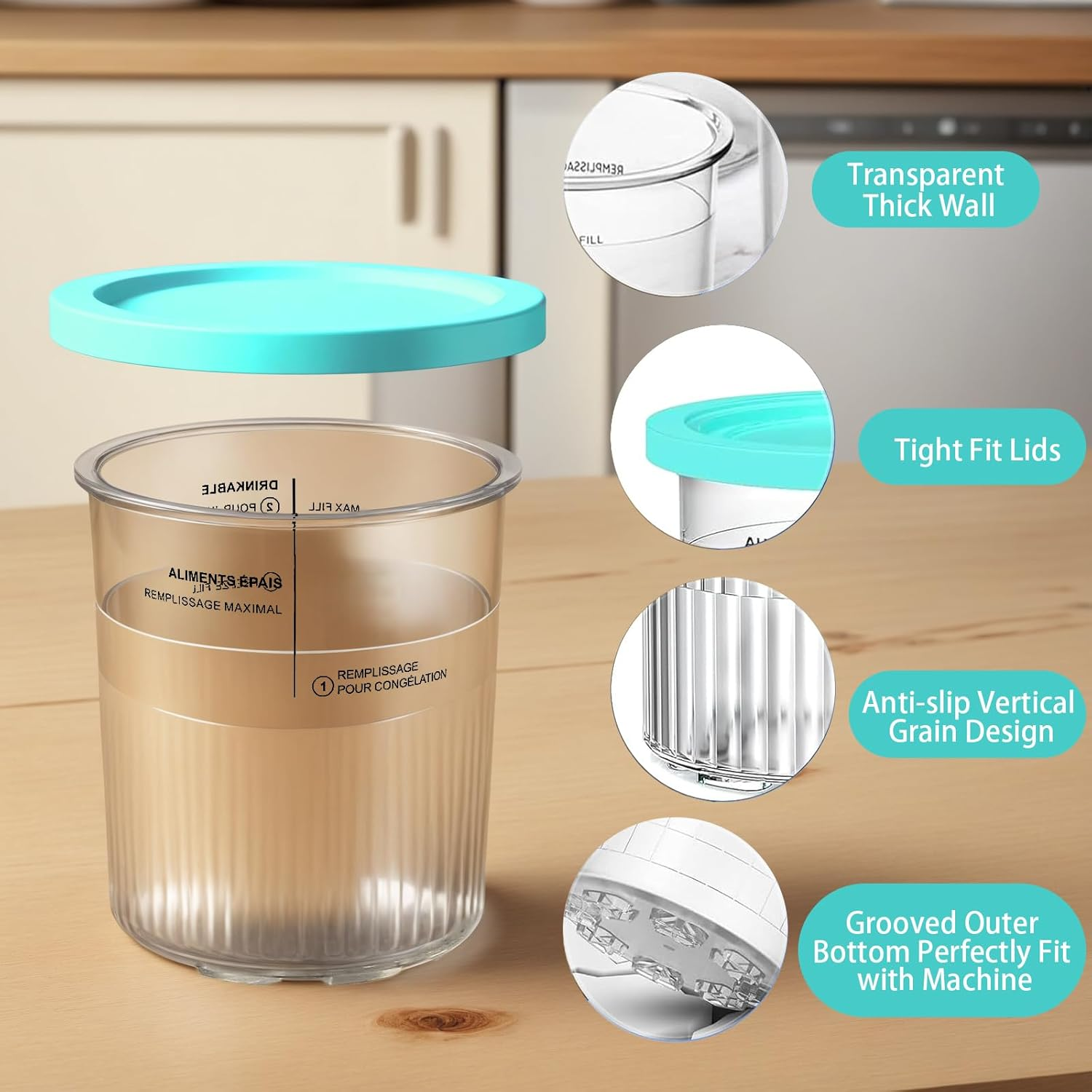 Creami Pints for Ninja Creami Deluxe Tubs, Containers Replacement for Ninja Creami Deluxe NC500 NC501 Series Ice Cream Makers, 24Oz Pints with Lids,Bpa-Free(4 Pack) image number 5