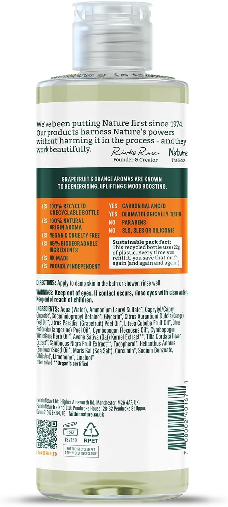 Faith in Nature Vegan Grapefruit & Orange Bodywash 400Ml image number 1