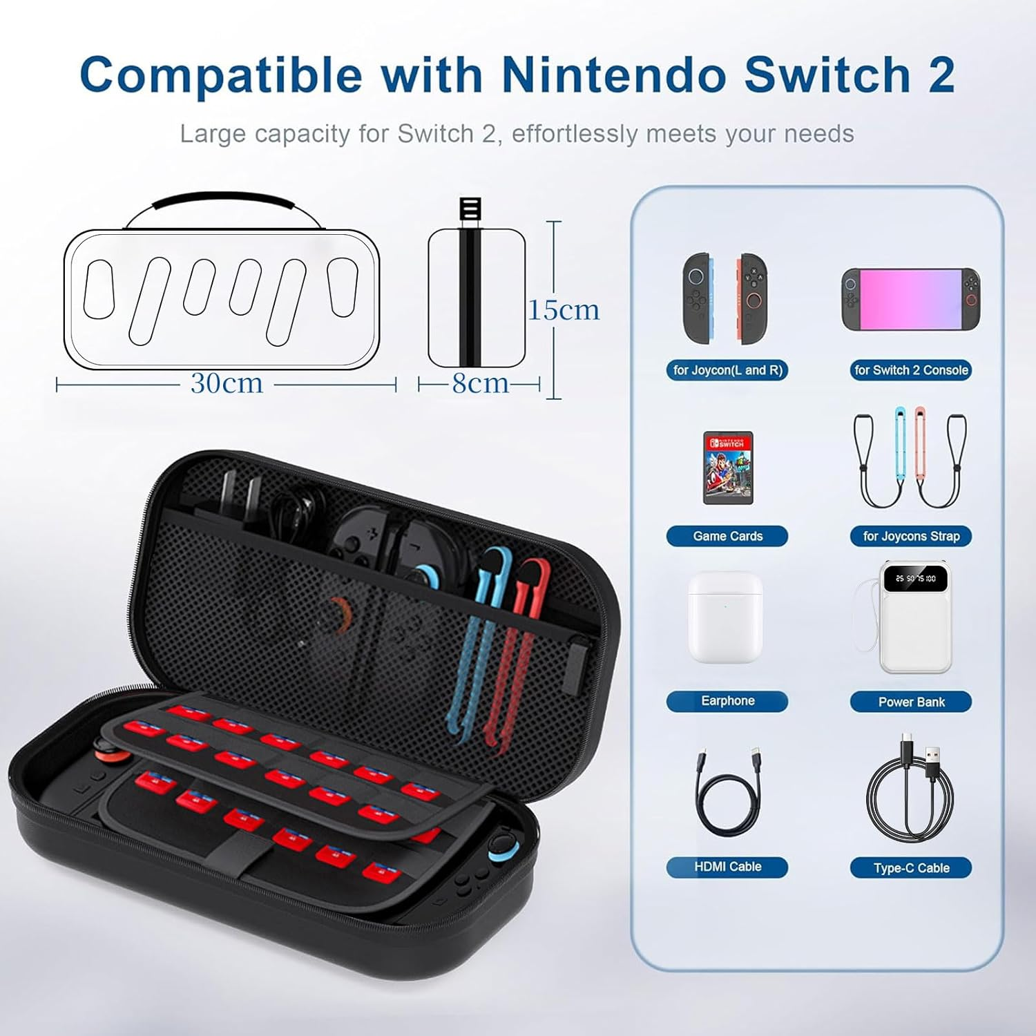 LUPAPA Carrying Case Compatible with Switch 2(2025) -Multifunctional Storage Box with 20 Game Card Slots Portable Storage Bag for Accessories, Protective Travel Handbag EVA Hard Bag (Black) image number 4