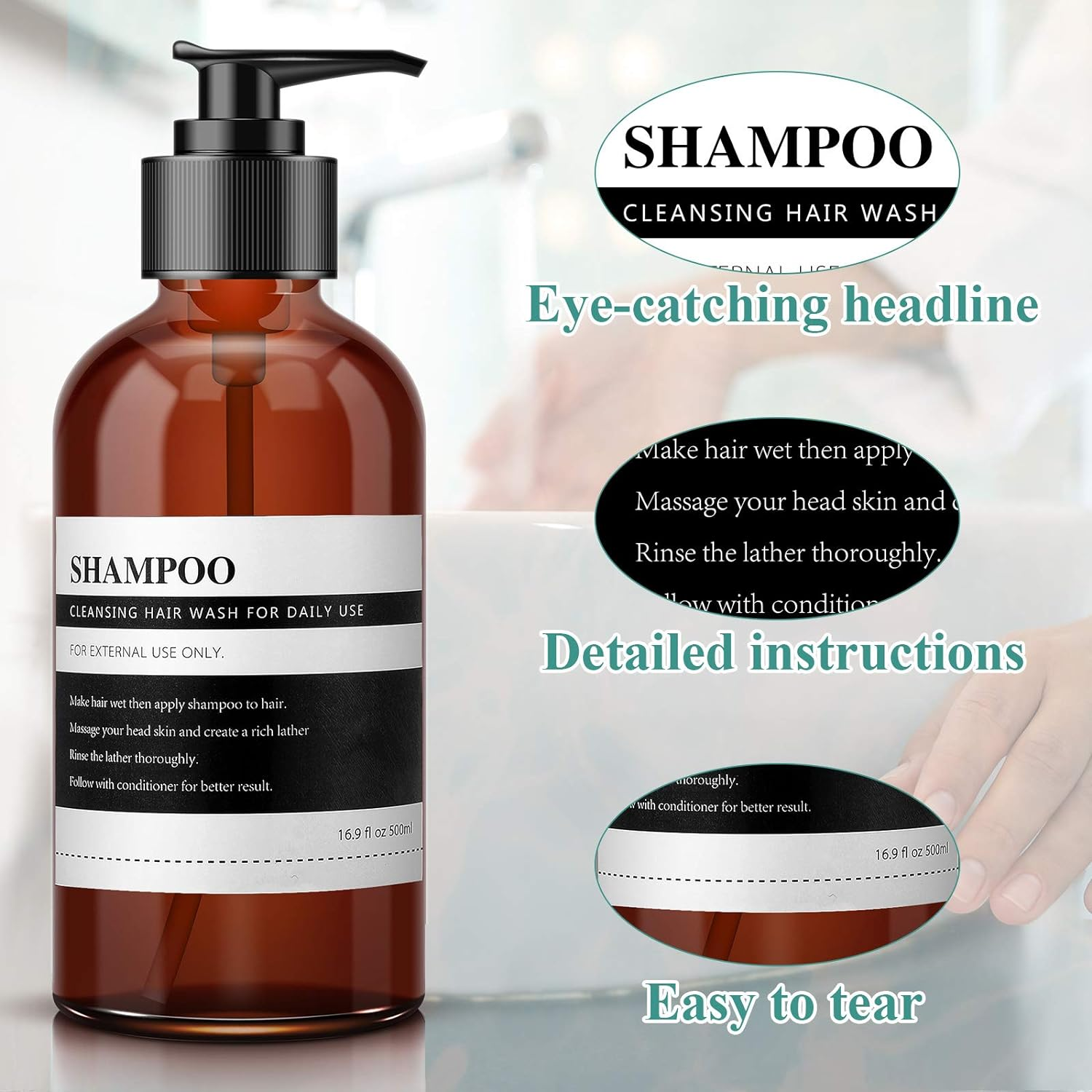 18 Pieces Waterproof Label Stickers for Dispenser Bottles Farmhouse Label Shampoo Dispenser Stickers for Kitchen Bathroom (2.76 X 3.54 Inch) image number 2