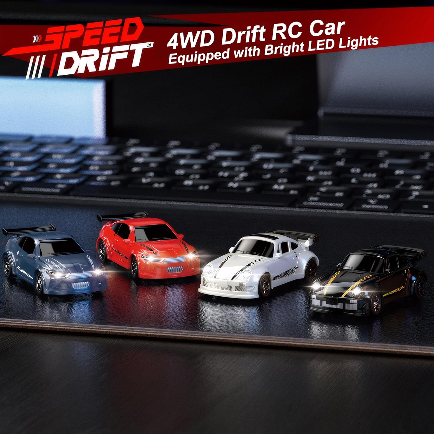 Mini RC Drift Car with Lights, 1:64 4WD 2.4Ghz Full Proportional Remote Control Car for Kids Adults (White) image number 4